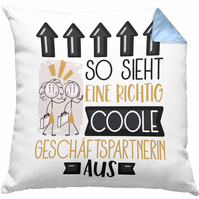 Geschäftspartnerin Geschenk Kissen mit Füllung 40x40 Lustig Geschenkidee für Geschäftspartnerin Geburtstag So Sieht Eine Richtig Coole Geschäftspartnerin Aus Frauen Spruch (Grau) Blau Trendation