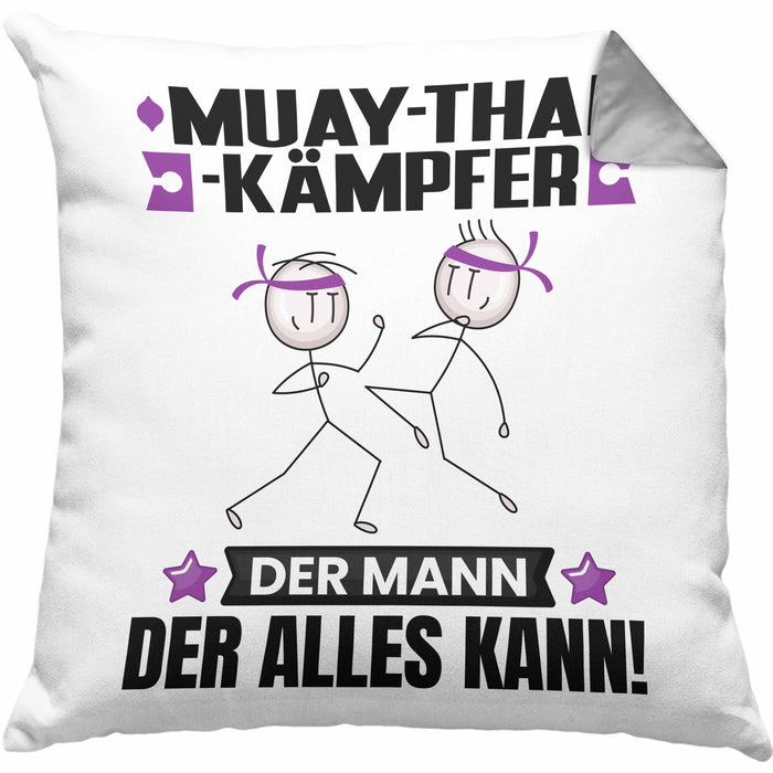 Muay-Thai-Kämpfer Kissen mit Füllung 40x40 Geschenk für Muay-Thai-Kämpfer Der Mann Der Alles Kann Geschenkidee zum Geburtstag (Grau) Grau Trendation