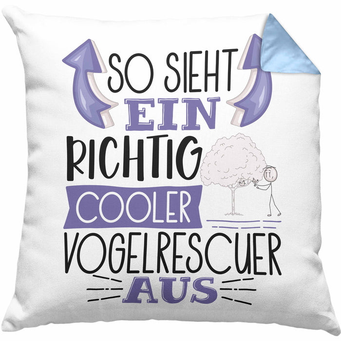 Vogelrescuer Kissen mit Füllung 40x40 So Sieht Ein Richtig Cooler Vogelrescuer Aus Geschenk Lustiger Spruch Geschenkidee (Grau) Blau Trendation