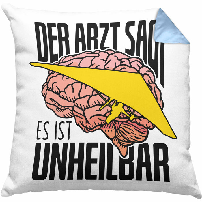 Geschenk für Drachenflieger Kissen mit Füllung 40x40 Spruch Hängegleiter "Der Arzt Sagt Es Ist Unheilbar" (Grau) Blau Trendation
