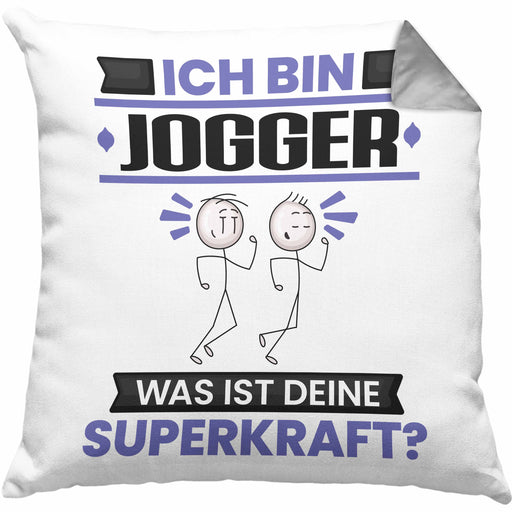 Jogger Kissen mit Füllung 40x40 Geschenk für Jogger Geburtstag Lustiger Spruch Was Ist Deine Superkraft (Grau) Grau Trendation
