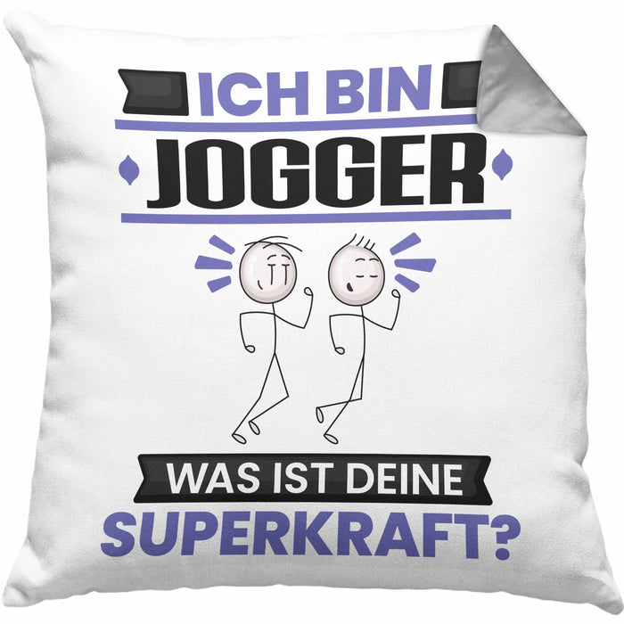 Jogger Kissen mit Füllung 40x40 Geschenk für Jogger Geburtstag Lustiger Spruch Was Ist Deine Superkraft (Grau) Grau Trendation