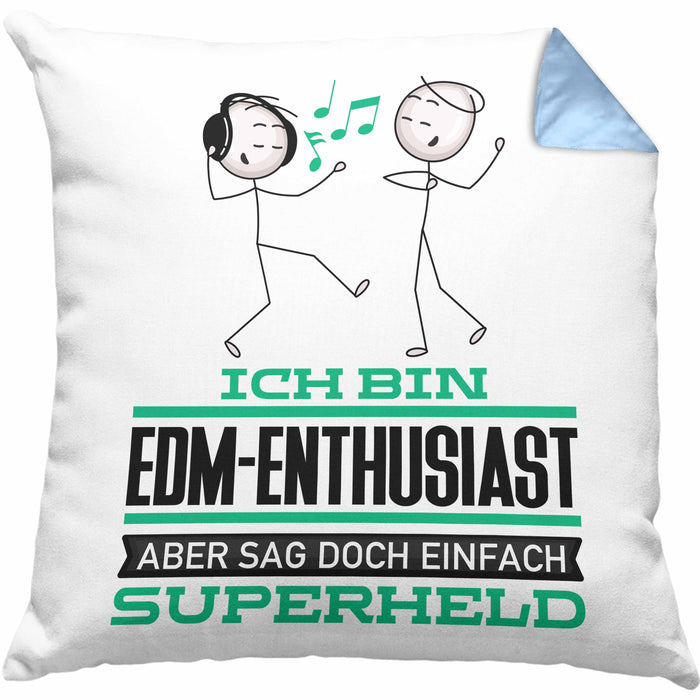 EDM-Enthusiast Geschenk Kissen mit Füllung 40x40 Ich Bin EDM-Enthusiast Aber Sag Doch Einfach Superheld Lustige Geschenkdiee für EDM-Enthusiast (Grau) Blau Trendation