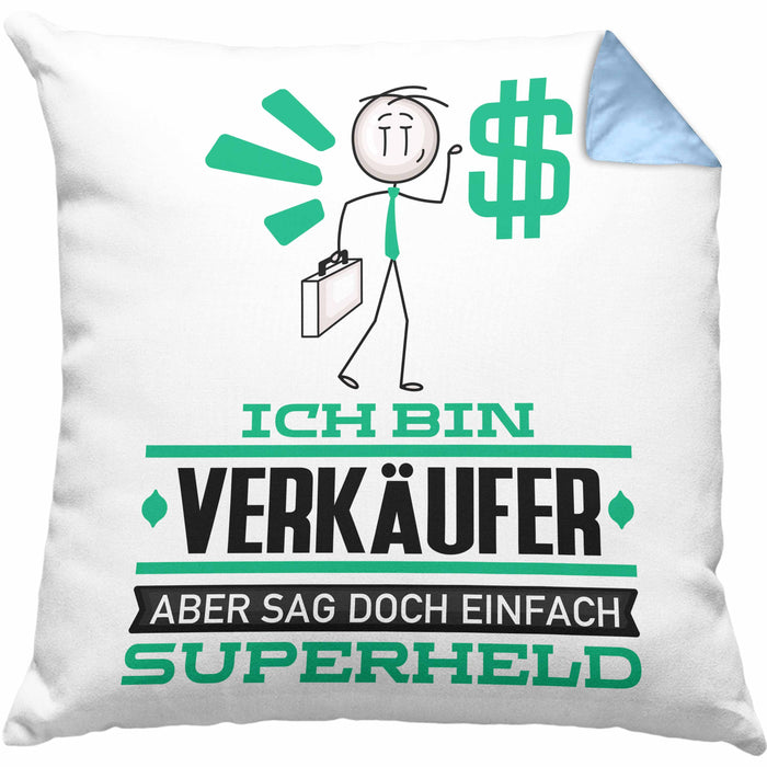 Verkäufer Geschenk Kissen mit Füllung 40x40 Ich Bin Verkäufer Aber Sag Doch Einfach Superheld Lustige Geschenkdiee für Verkäufer (Grau) Blau Trendation