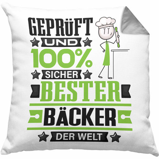 Bäcker Geschenk Lustiger Spruch für Bäcker Geschenkidee Bester Bäcker Der WeltKissen mit Füllung 40x40 (Grau) Grau Trendation