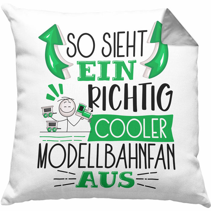 Modellbahnfan Kissen mit Füllung 40x40 So Sieht Ein Richtig Cooler Modellbahnfan Aus Geschenk Lustiger Spruch Geschenkidee (Grau) Grau Trendation