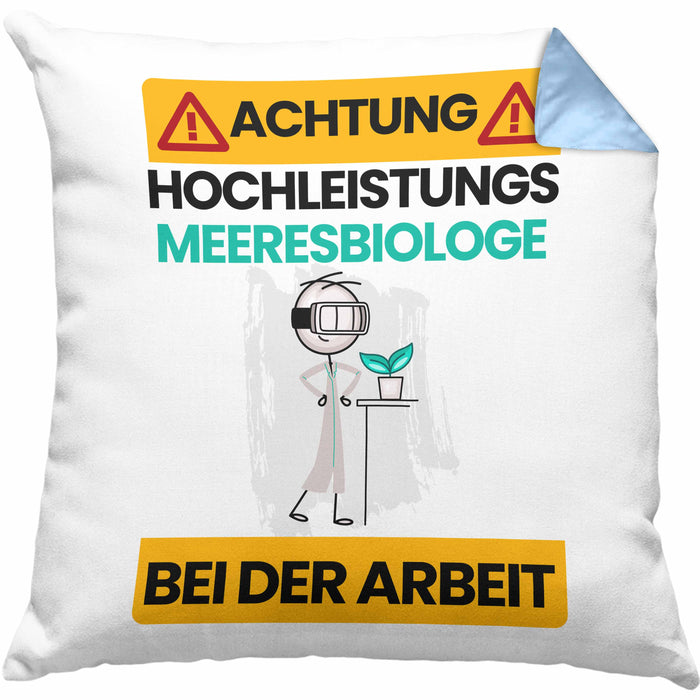 Meeresbiologe Kissen mit Füllung 40x40 Geschenk Lustiger Spruch Geschenkidee für Meeresbiologe Achtung Hochleistungs Meeresbiologe Bei Der Arbeit (Grau) Blau Trendation