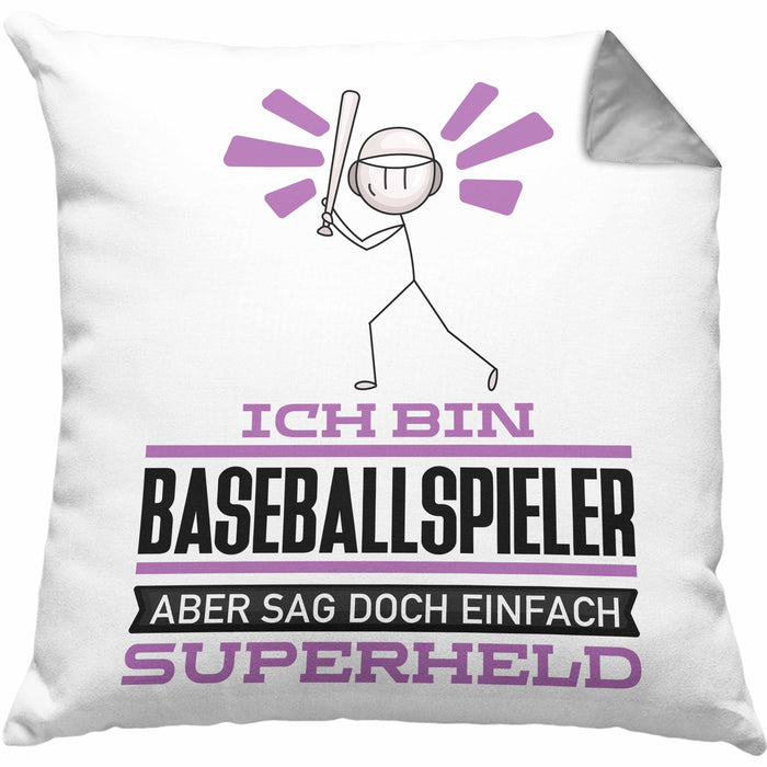 Baseballspieler Geschenk Kissen mit Füllung 40x40 Ich Bin Baseballspieler Aber Sag Doch Einfach Superheld Lustige Geschenkdiee für Baseballspieler (Grau) Grau Trendation