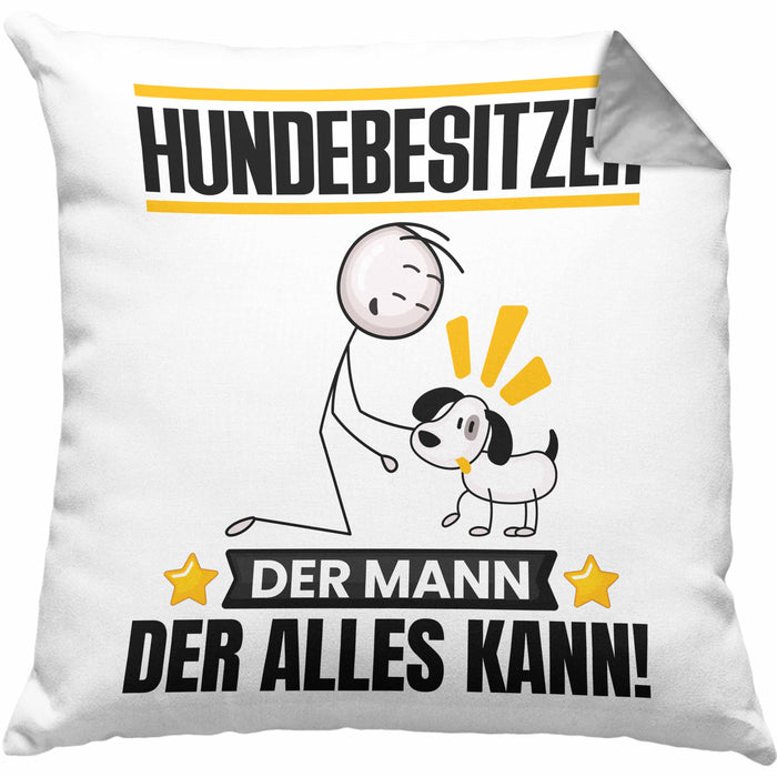 Hundebesitzer Kissen mit Füllung 40x40 Geschenk für Hundebesitzer Der Mann Der Alles Kann Geschenkidee zum Geburtstag (Grau) Grau Trendation