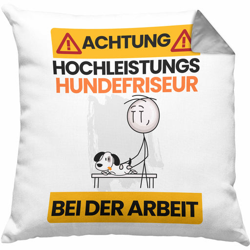 Hundefriseur Kissen mit Füllung 40x40 Geschenk Lustiger Spruch Geschenkidee für Hundefriseur Achtung Hochleistungs Hundefriseur Bei Der Arbeit (Grau) Grau Trendation