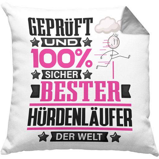 Hürdenläufer Geschenk Lustiger Spruch für Hürdenläufer Geschenkidee Bester Hürdenläufer Der WeltKissen mit Füllung 40x40 (Grau) Grau Trendation
