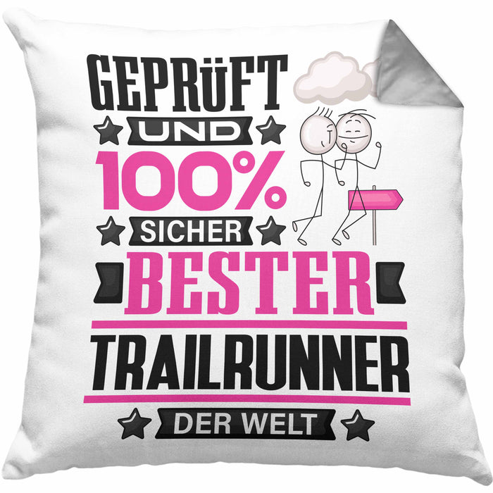 Trailrunner Geschenk Lustiger Spruch für Trailrunner Geschenkidee Bester Trailrunner Der WeltKissen mit Füllung 40x40 (Grau) Grau Trendation