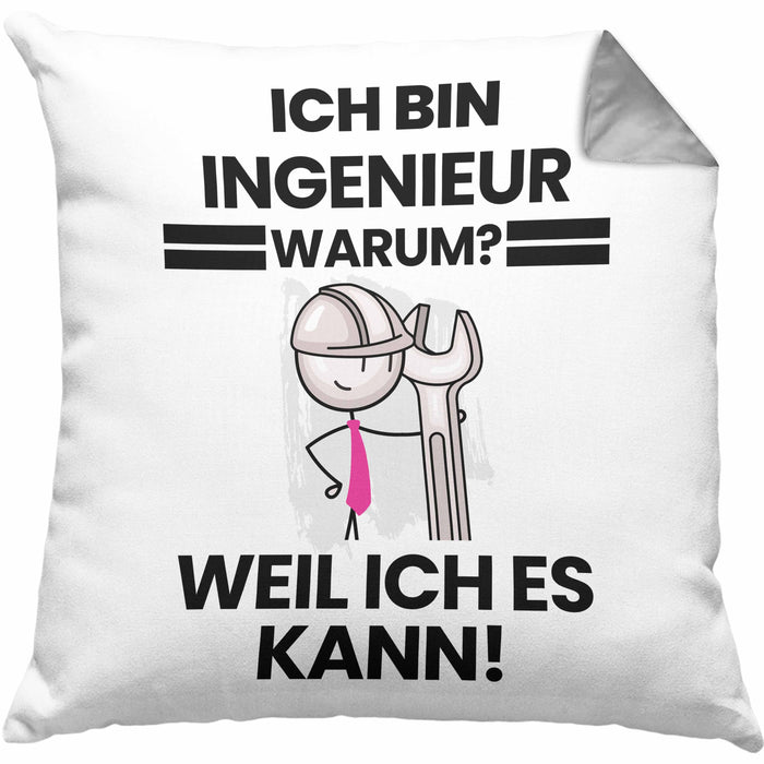 Ingenieur Geschenk Kissen mit Füllung 40x40 Lustiger Spruch Ich Bin Ingenieur Warum Weil Ich Es Kann Geschenkidee Bester Ingenieur Geburtstag (Grau) Grau Trendation