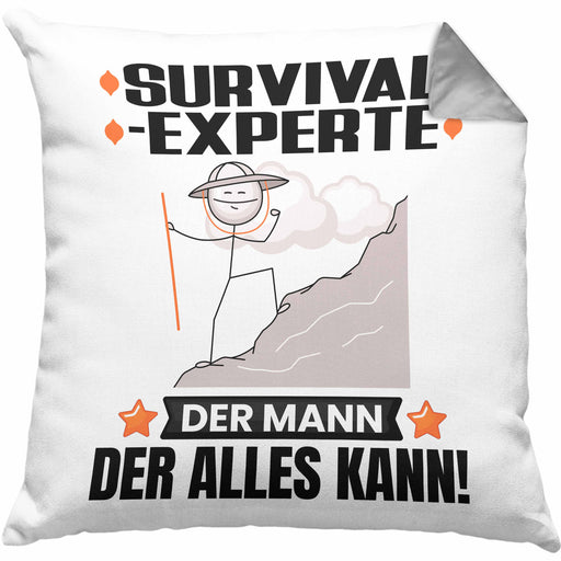 Survival-Experte Kissen mit Füllung 40x40 Geschenk für Survival-Experte Der Mann Der Alles Kann Geschenkidee zum Geburtstag (Grau) Grau Trendation