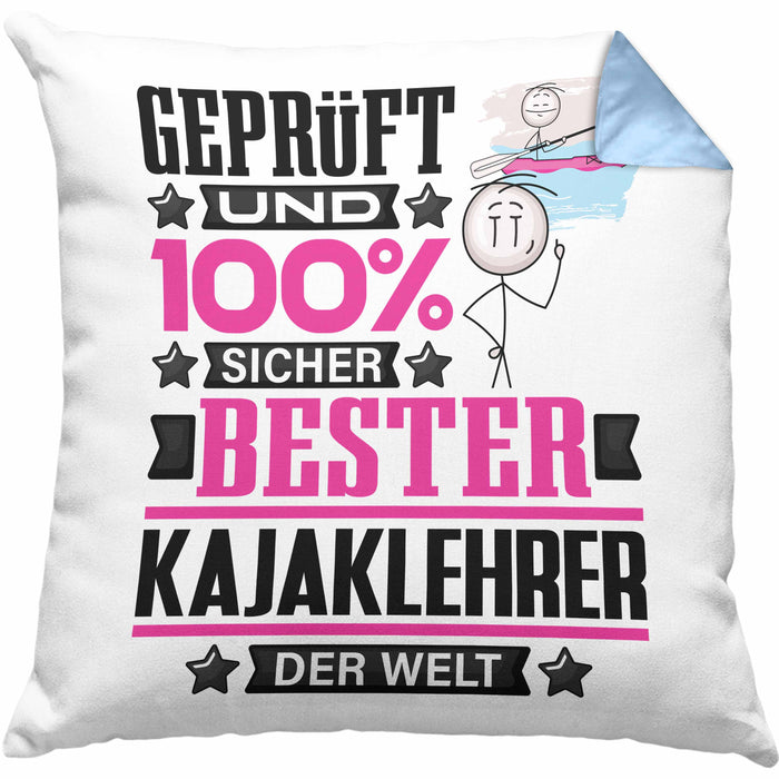 Kajaklehrer Geschenk Lustiger Spruch für Kajaklehrer Geschenkidee Bester Kajaklehrer Der WeltKissen mit Füllung 40x40 (Grau) Blau Trendation