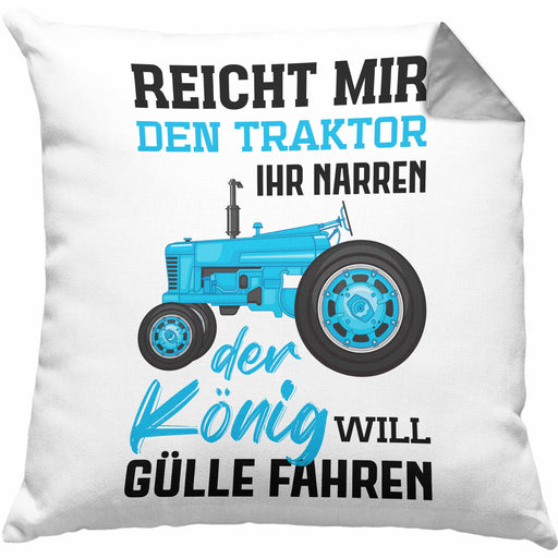 Landwirt Spruch Geschenk Kissen mit Füllung 40x40 Landwirtschaft Geschenke für Männer Traktor Spruch Gülle Fahren (Grau) Grau Trendation
