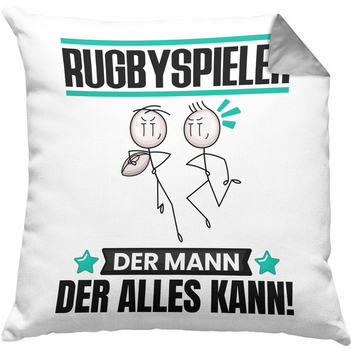 Rugbyspieler Kissen mit Füllung 40x40 Geschenk für Rugbyspieler Der Mann Der Alles Kann Geschenkidee zum Geburtstag (Grau) Grau Trendation