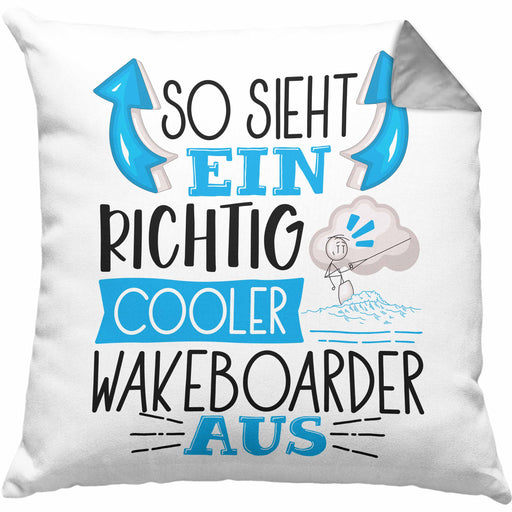 So Sieht Ein Richtig Cooler Wakeboarder Aus Geschenk Kissen mit Füllung 40x40 Lustiger Spruch Geschenkidee (Grau) Grau Trendation