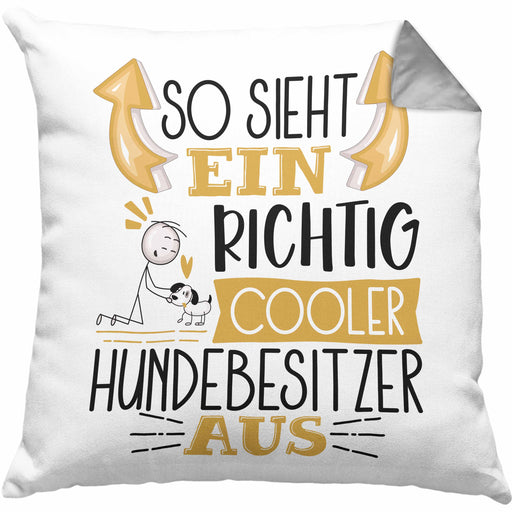 Hundebesitzer Kissen mit Füllung 40x40 So Sieht Ein Richtig Cooler Hundebesitzer Aus Geschenk Lustiger Spruch Geschenkidee (Grau) Grau Trendation