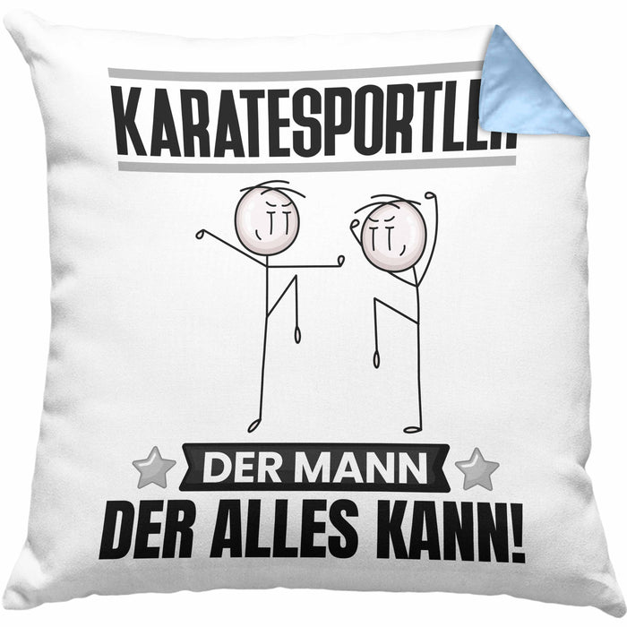 Karatesportler Kissen mit Füllung 40x40 Geschenk für Karatesportler Der Mann Der Alles Kann Geschenkidee zum Geburtstag (Grau) Blau Trendation
