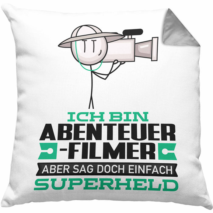 Abenteuerfilmer Geschenk Kissen mit Füllung 40x40 Ich Bin Abenteuerfilmer Aber Sag Doch Einfach Superheld Lustige Geschenkdiee für Abenteuerfilmer (Grau) Grau Trendation