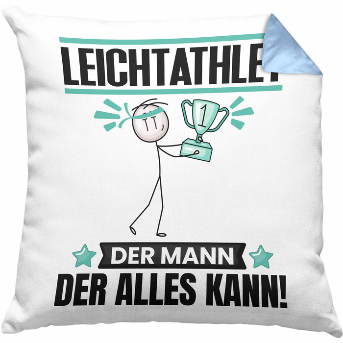 Leichtathlet Kissen mit Füllung 40x40 Geschenk für Leichtathlet Der Mann Der Alles Kann Geschenkidee zum Geburtstag (Grau) Blau Trendation