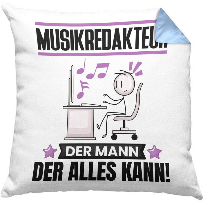 Musikredakteur Kissen mit Füllung 40x40 Geschenk für Musikredakteur Der Mann Der Alles Kann Geschenkidee zum Geburtstag (Grau) Blau Trendation