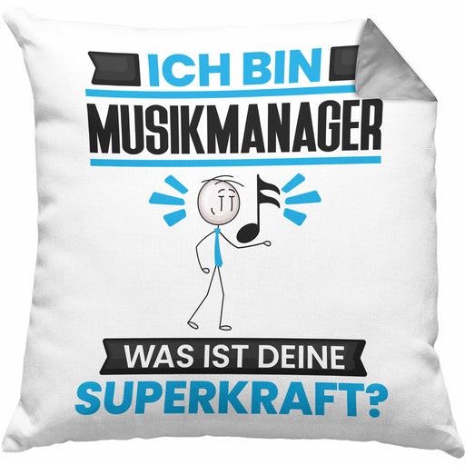 Musikmanager Kissen mit Füllung 40x40 Geschenk für Musikmanager Geburtstag Lustiger Spruch Was Ist Deine Superkraft (Grau) Grau Trendation