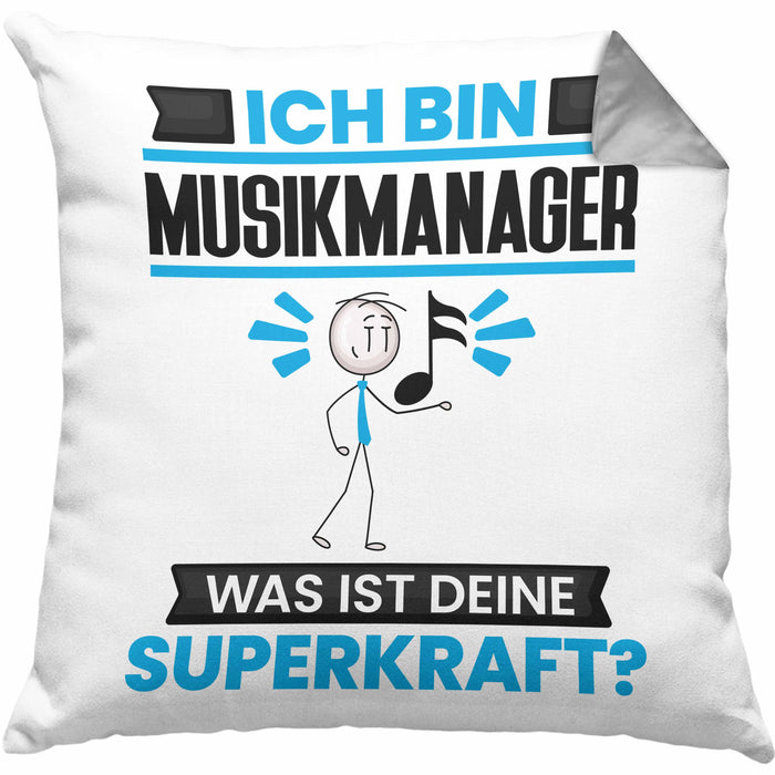 Musikmanager Kissen mit Füllung 40x40 Geschenk für Musikmanager Geburtstag Lustiger Spruch Was Ist Deine Superkraft (Grau) Grau Trendation