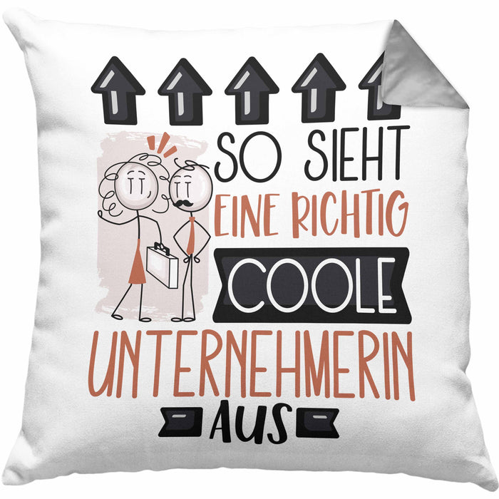 Unternehmerin Geschenk Kissen mit Füllung 40x40 Lustig Geschenkidee für Unternehmerin Geburtstag So Sieht Eine Richtig Coole Unternehmerin Aus Frauen Spruch (Grau) Grau Trendation