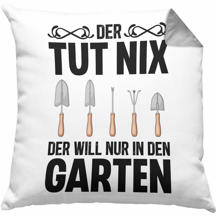 Der Tut Nix Gärtner Kissen mit Füllung 40x40 mit Spruch Garten Hobbygärtner Geschenk Lustig (Grau) Grau Trendation