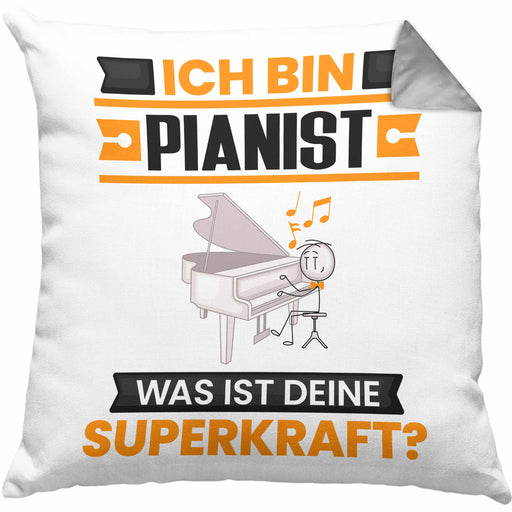 Pianist Kissen mit Füllung 40x40 Geschenk für Pianist Geburtstag Lustiger Spruch Was Ist Deine Superkraft (Grau) Grau Trendation