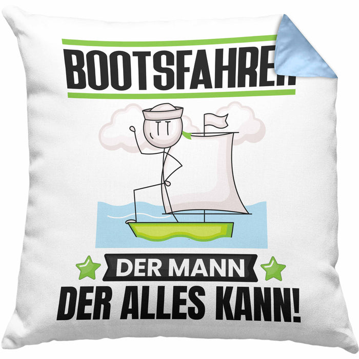Bootsfahrer Kissen mit Füllung 40x40 Geschenk für Bootsfahrer Der Mann Der Alles Kann Geschenkidee zum Geburtstag (Grau) Blau Trendation