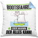 Bootsfahrer Kissen mit Füllung 40x40 Geschenk für Bootsfahrer Der Mann Der Alles Kann Geschenkidee zum Geburtstag (Grau) Blau Trendation