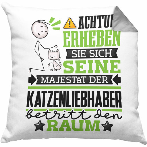 Katzenliebhaber Geschenk Kissen mit Füllung 40x40 Lustiger Spruch Erheben Sie Sich Der Katzenliebhaber Betritt den Raum (Grau) Grau Trendation