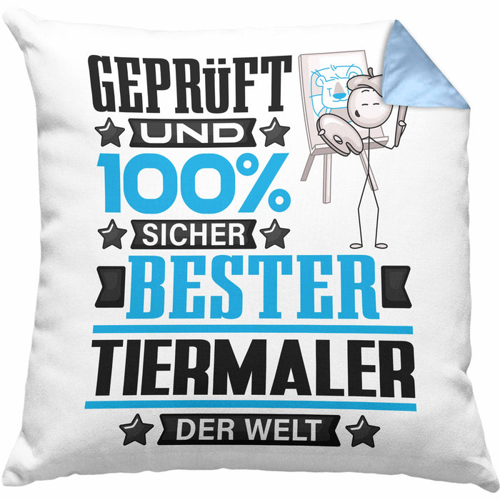 Tiermaler Geschenk Lustiger Spruch für Tiermaler Geschenkidee Bester Tiermaler Der WeltKissen mit Füllung 40x40 (Grau) Blau Trendation