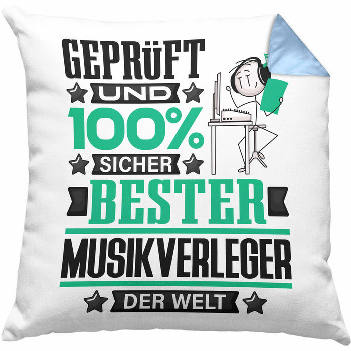 Musikverleger Geschenk Lustiger Spruch für Musikverleger Geschenkidee Bester Musikverleger Der WeltKissen mit Füllung 40x40 (Grau) Blau Trendation