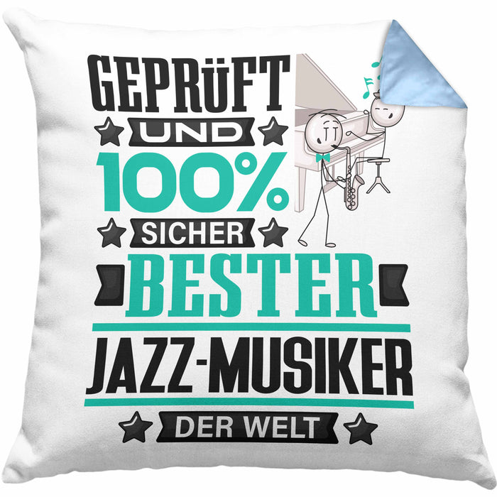 Jazz-Musiker Geschenk Lustiger Spruch für Jazz-Musiker Geschenkidee Bester Jazz-Musiker Der WeltKissen mit Füllung 40x40 (Grau) Blau Trendation
