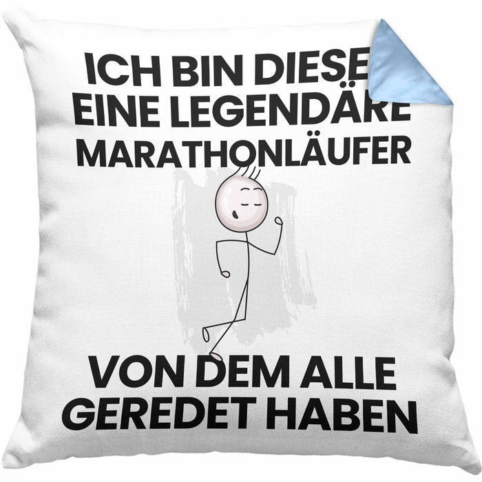 Marathonläufer Geschenk Kissen mit Füllung 40x40 Lustige Geschenkidee Geburtstag für Marathonläufer Ich Bin Dieser Legendäre Marathonläufer Von Dem Alle Geredet Haben (Grau) Blau Trendation