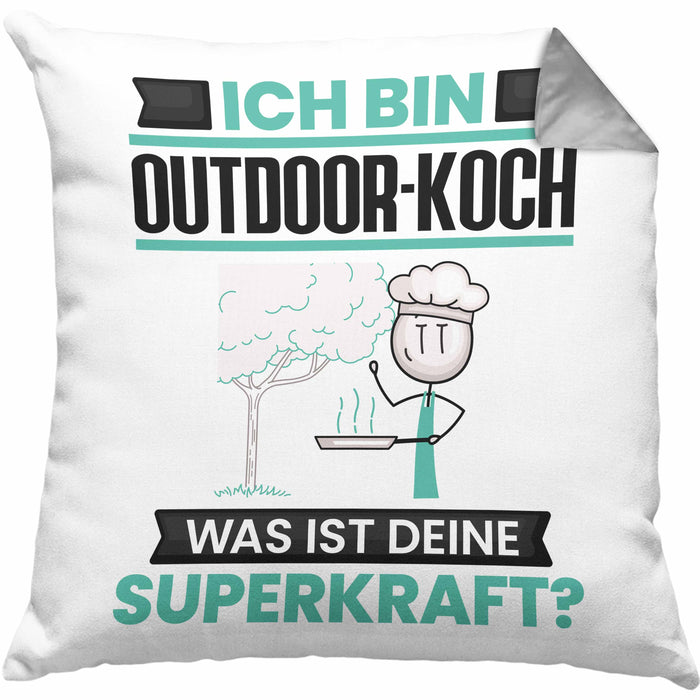Outdoor-Koch Kissen mit Füllung 40x40 Geschenk für Outdoor-Koch Geburtstag Lustiger Spruch Was Ist Deine Superkraft (Grau) Grau Trendation