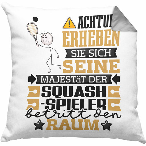 Squash-Spieler Geschenk Kissen mit Füllung 40x40 Lustiger Spruch Erheben Sie Sich Der Squash-Spieler Betritt den Raum (Grau) Grau Trendation