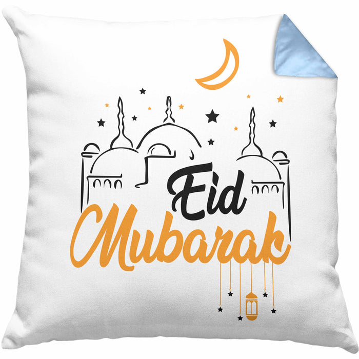 Eid Mubarak Kissen mit Füllung 40x40 Geschenk Muslime Geschenkidee Sprüche für Muslimische Menschen (Grau) Blau Trendation