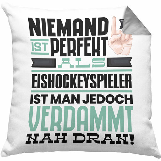 Eishockeyspieler Geschenk Kissen mit Füllung 40x40 Lustige Geschenkidee für Eishockeyspieler Geburtstag Niemand Ist Perfekt Aber Als Eishockeyspieler Ist Man Nah Dran (Grau) Grau Trendation