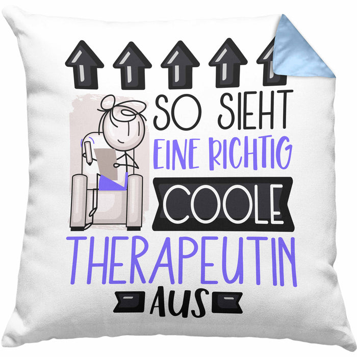 Therapeutin Geschenk Kissen mit Füllung 40x40 Lustig Geschenkidee für Therapeutin Geburtstag So Sieht Eine Richtig Coole Therapeutin Aus Frauen Spruch (Grau) Blau Trendation