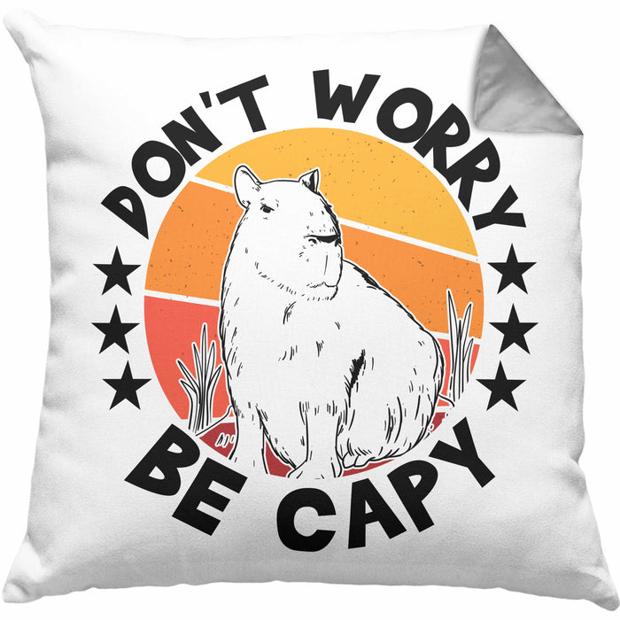 Don't Worry Be Capy Kissen mit Füllung 40x40 Capybara Tier Geschenk für Capybara Liebhaber (Grau) Grau Trendation