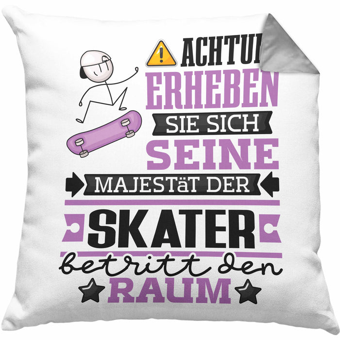 Skater Geschenk Kissen mit Füllung 40x40 Lustiger Spruch Erheben Sie Sich Der Skater Betritt den Raum (Grau) Grau Trendation