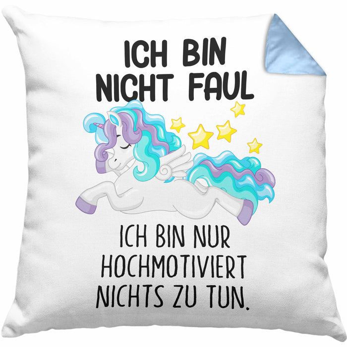 Lustige Ich Bin Nicht Faul Kissen mit Füllung 40x40 Mit Spruch Einhorn Geschenk Mama Freundin Kollegin Geschenkidee Arbeit Frauen (Grau) Blau Trendation