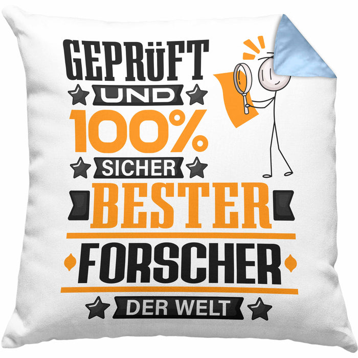 Forscher Geschenk Lustiger Spruch für Forscher Geschenkidee Bester Forscher Der WeltKissen mit Füllung 40x40 (Grau) Blau Trendation