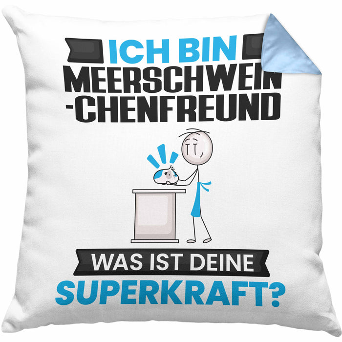 Meerschweinchenfreund Kissen mit Füllung 40x40 Geschenk für Meerschweinchenfreund Geburtstag Lustiger Spruch Was Ist Deine Superkraft (Grau) Blau Trendation