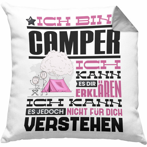Camper Geschenk Kaffee-Kissen mit Füllung 40x40 Geschenkidee für Camper Ich Bin Camper Ich Kann Es Dir Erklären Jedoch Nicht Für Dich Verstehen Spruch Lustig (Grau) Grau Trendation